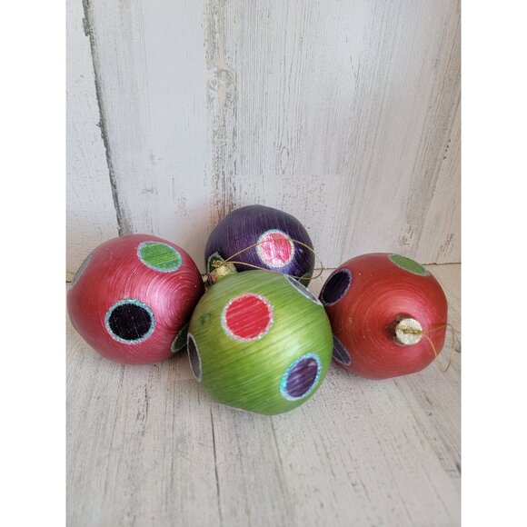 Polka dot glitter ball ornament Xmas set green red purple - Picture 5 of 5